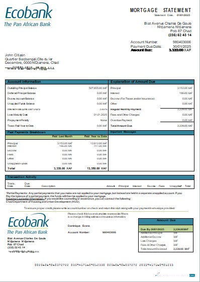 Download Chad Ecobank bank mortgage statement scr Photoshop template